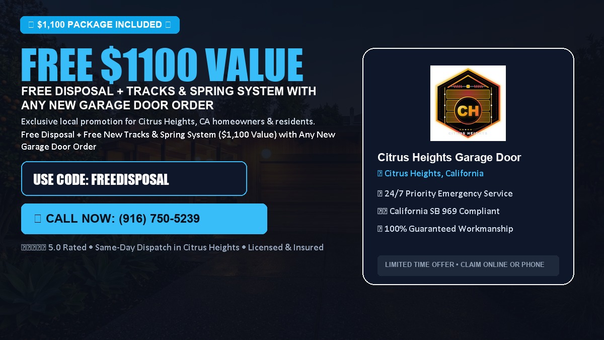Free Disposal + Free New Tracks & Spring System with Any New Garage Door Order ($1100 Value) in Citrus Heights, CA